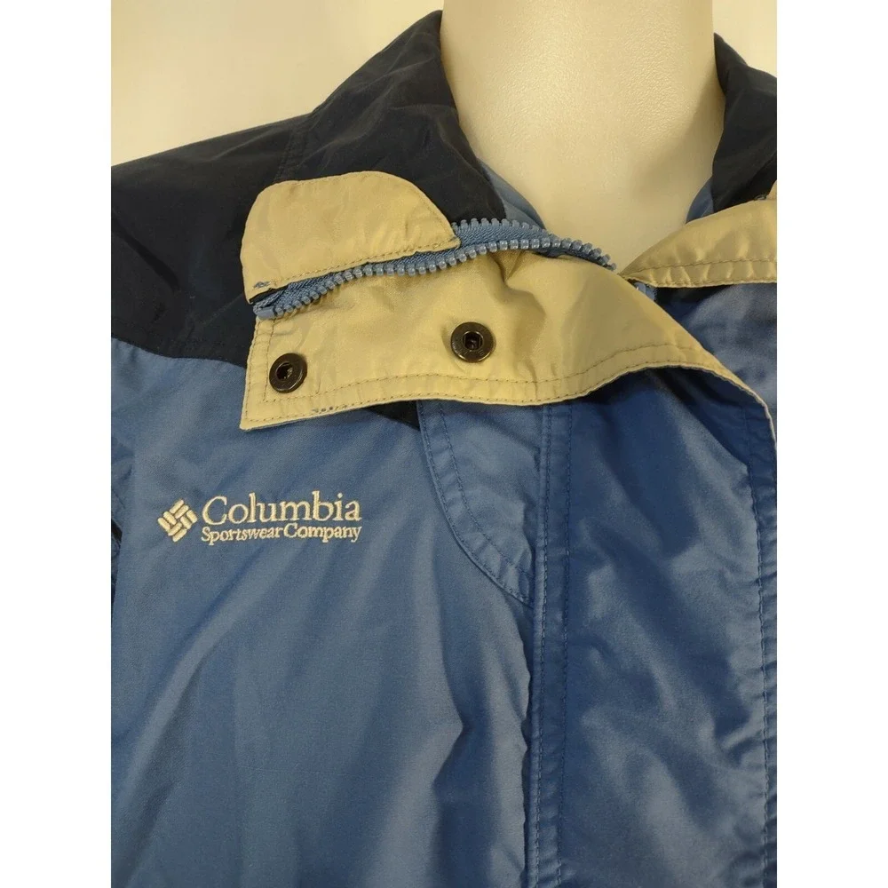 Columbia Jacket Windbreaker Boys Youth 14/16 Full Zip & Snap Closure Blue Yellow